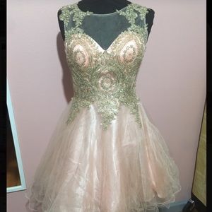Pink Homecoming dress with gold detail